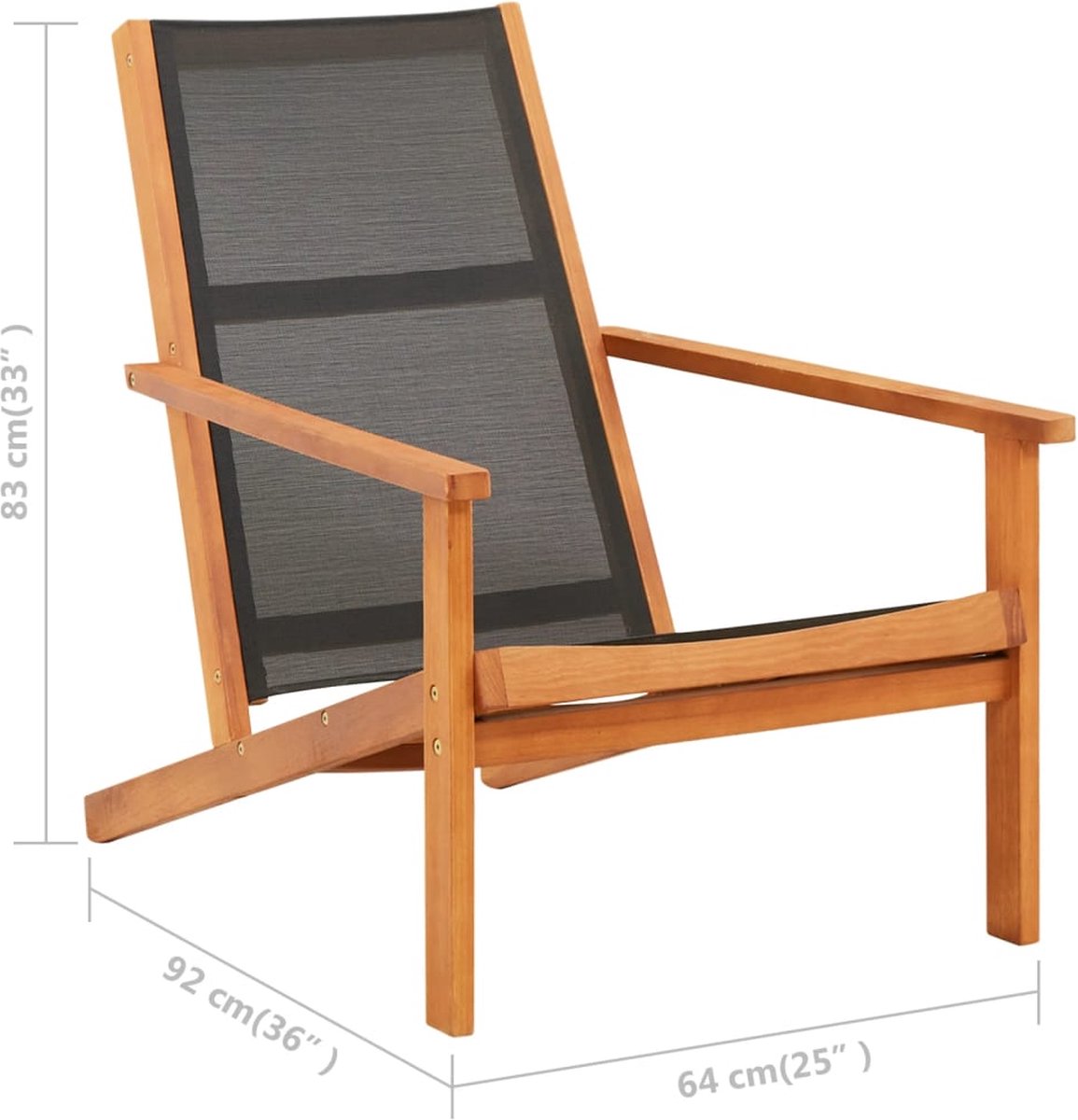 Vidaxl Tuinstoel Met Voetensteun Massief Eucalyptushout En Textileen - Zwart