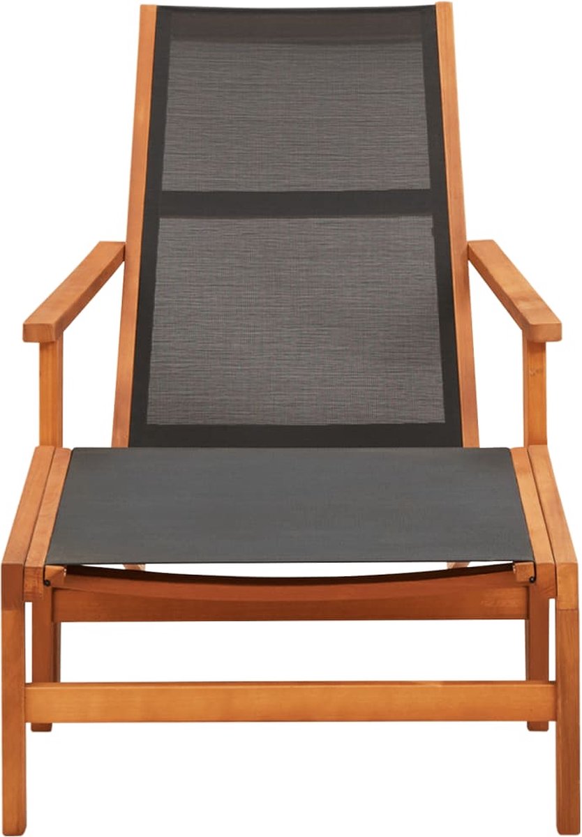 Vidaxl Tuinstoel Met Voetensteun Massief Eucalyptushout En Textileen - Zwart