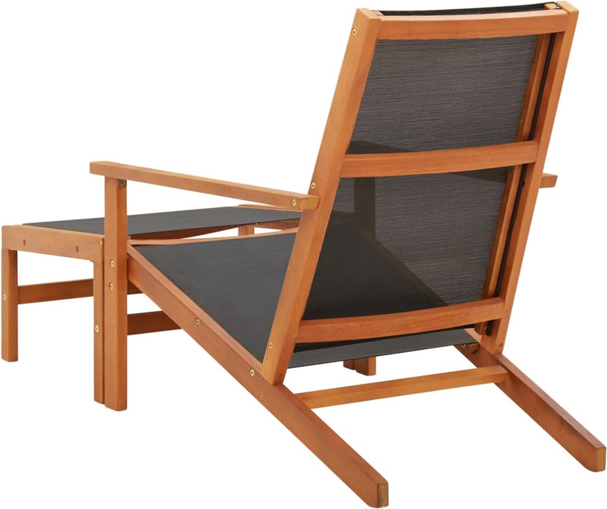 Vidaxl Tuinstoel Met Voetensteun Massief Eucalyptushout En Textileen - Zwart