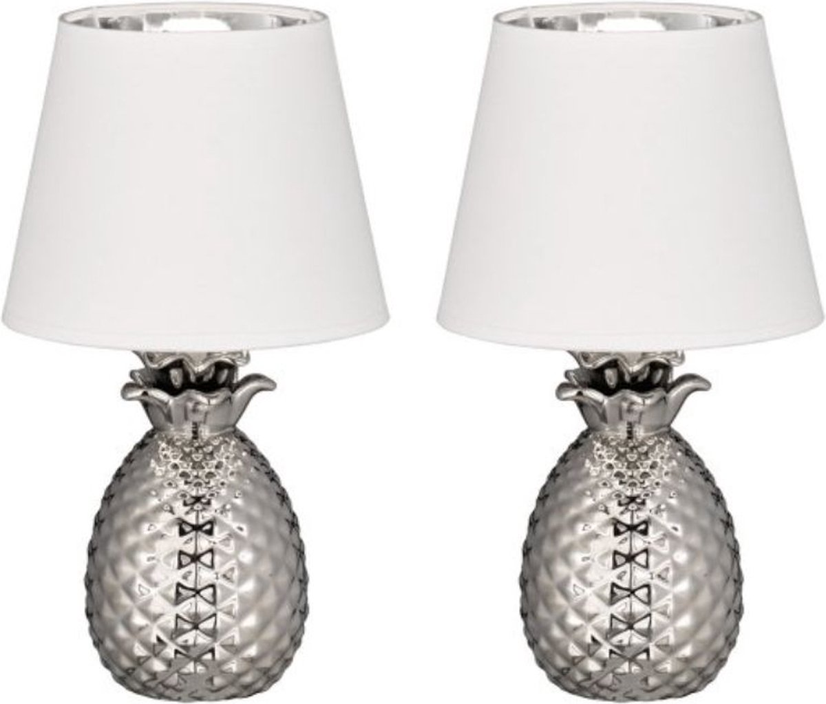 TRIO Pineapple Tafellamp Wit-zilver 35 Cm - 2 Stuks