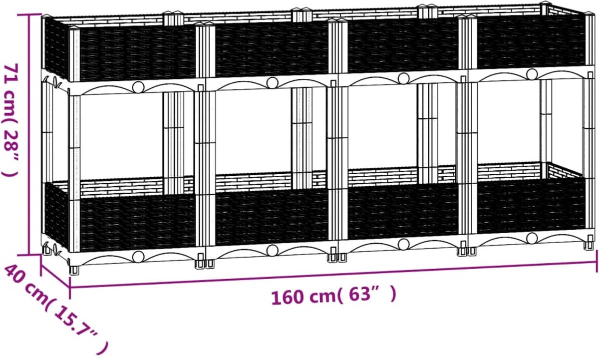 Vidaxl Plantenbak Verhoogd 160x40x71 Cm Polypropyleen - Grijs