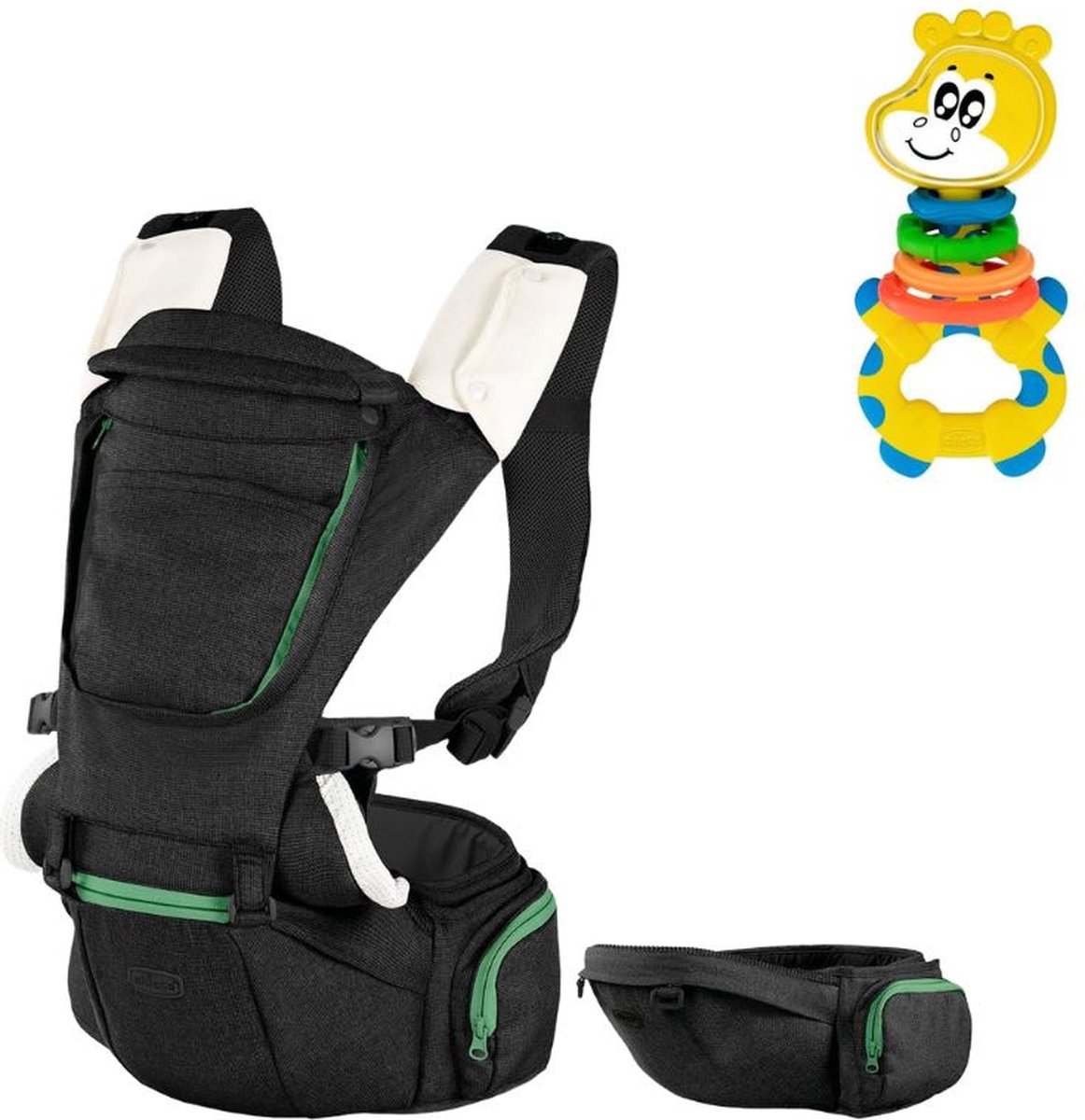 Chicco Bundel - Draagzak Hip Seat - Black & Rammelaar - Multi-activiteitsratel - Gilby De Giraffe - Zwart