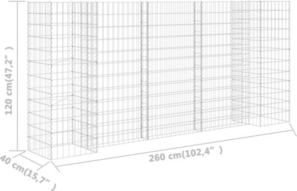 Vidaxl Gabion Plantenbak H-vormig 260x40x120 Cm Staaldraad - Silver
