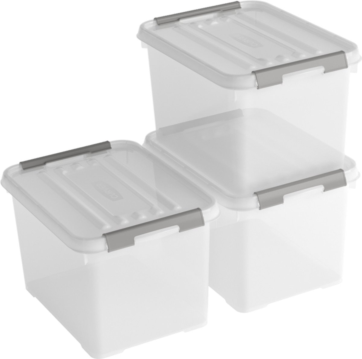 Curver Handy+ Opbergbox - 20l - 3 Stuks - Transparant Met Deksel