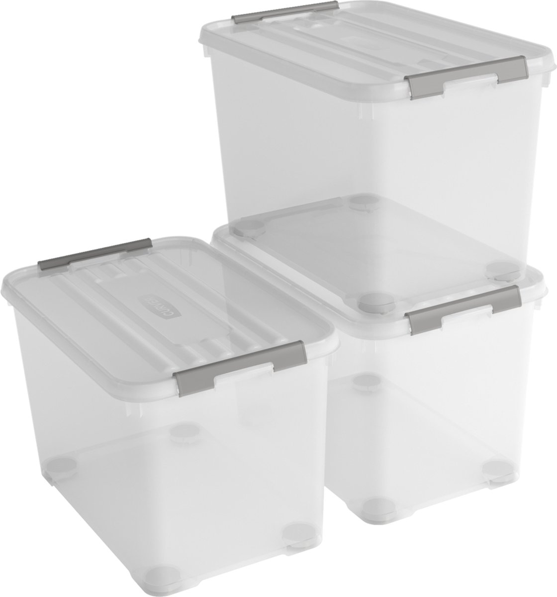 Curver Handy+ Opbergbox - 65l - 3 Stuks - Transparant Met Deksel