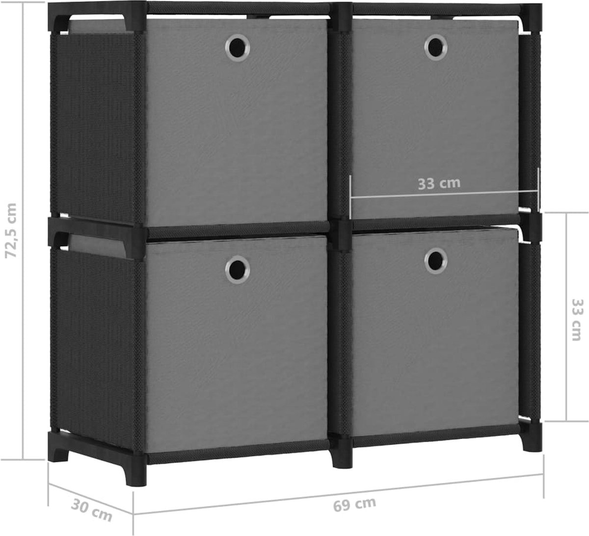 Vidaxl Kast Met 4 Vakken Met Boxen 69x30x72,5 Cm Stof - Zwart