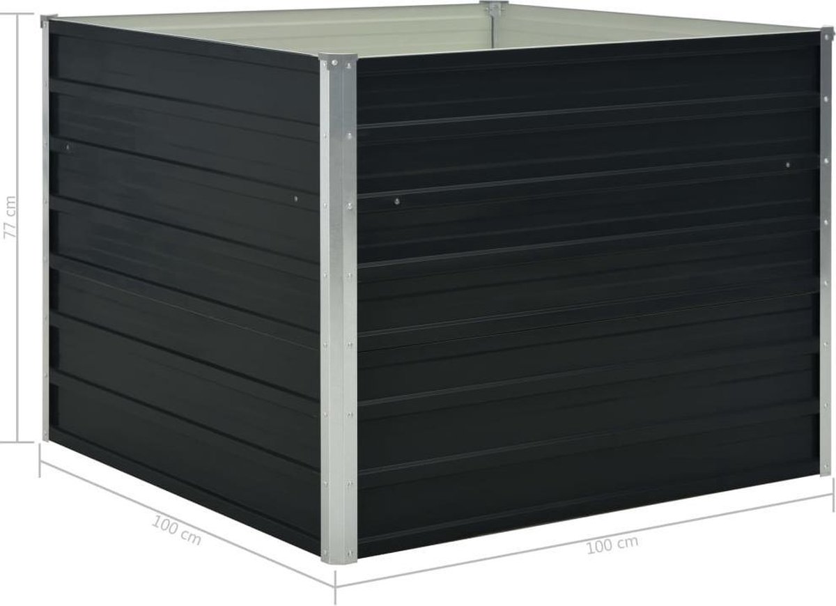 Vidaxl Plantenbak Verhoogd 100x100x77 Cm Gegalvaniseerd Staal Antraciet - Grijs