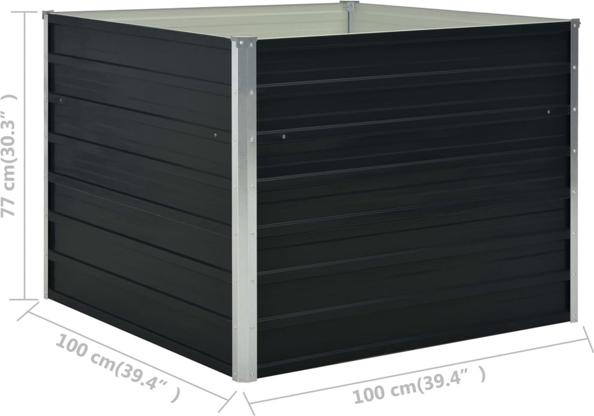 Vidaxl Plantenbak Verhoogd 100x100x77 Cm Gegalvaniseerd Staal Antraciet - Grijs
