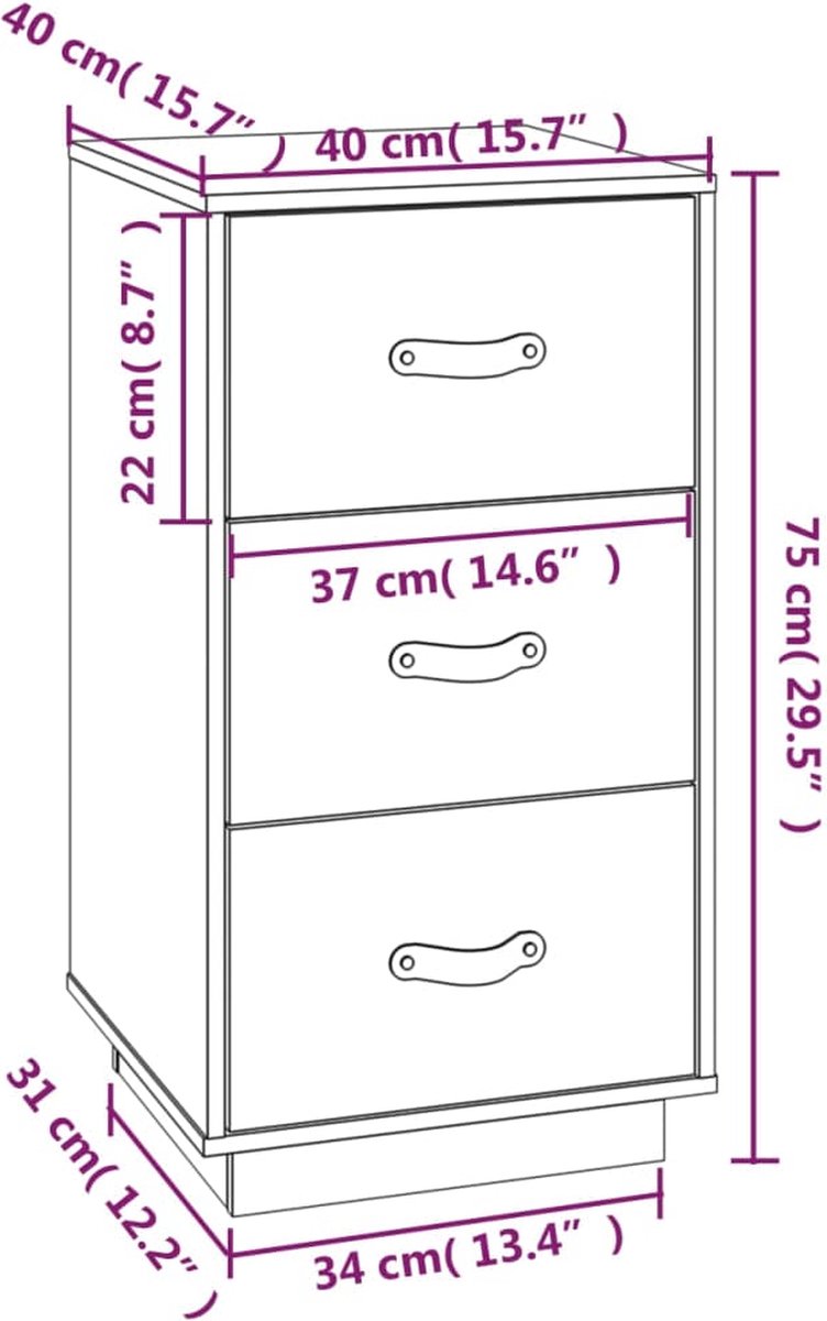 Vidaxl Nachtkastje 40x40x75 Cm Massief Grenenhout - Bruin