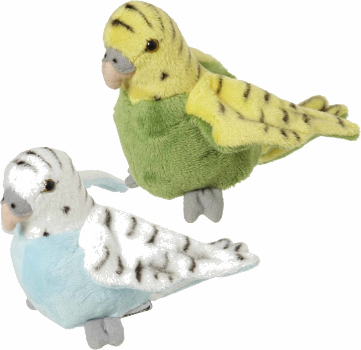 2x Pluche Parkieten Knuffels Groen En Blauw 16 Cm - Vogel Knuffels