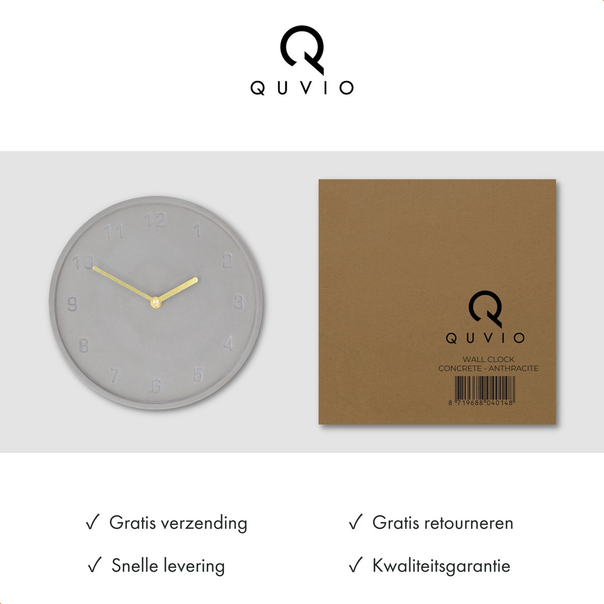 Quvio Wandklok - 25cm - Beton - Antraciet - Grijs