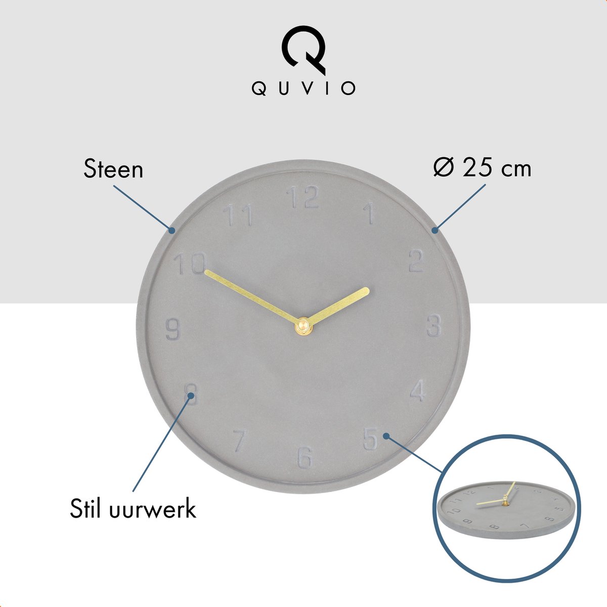 Quvio Wandklok - 25cm - Beton - Antraciet - Grijs