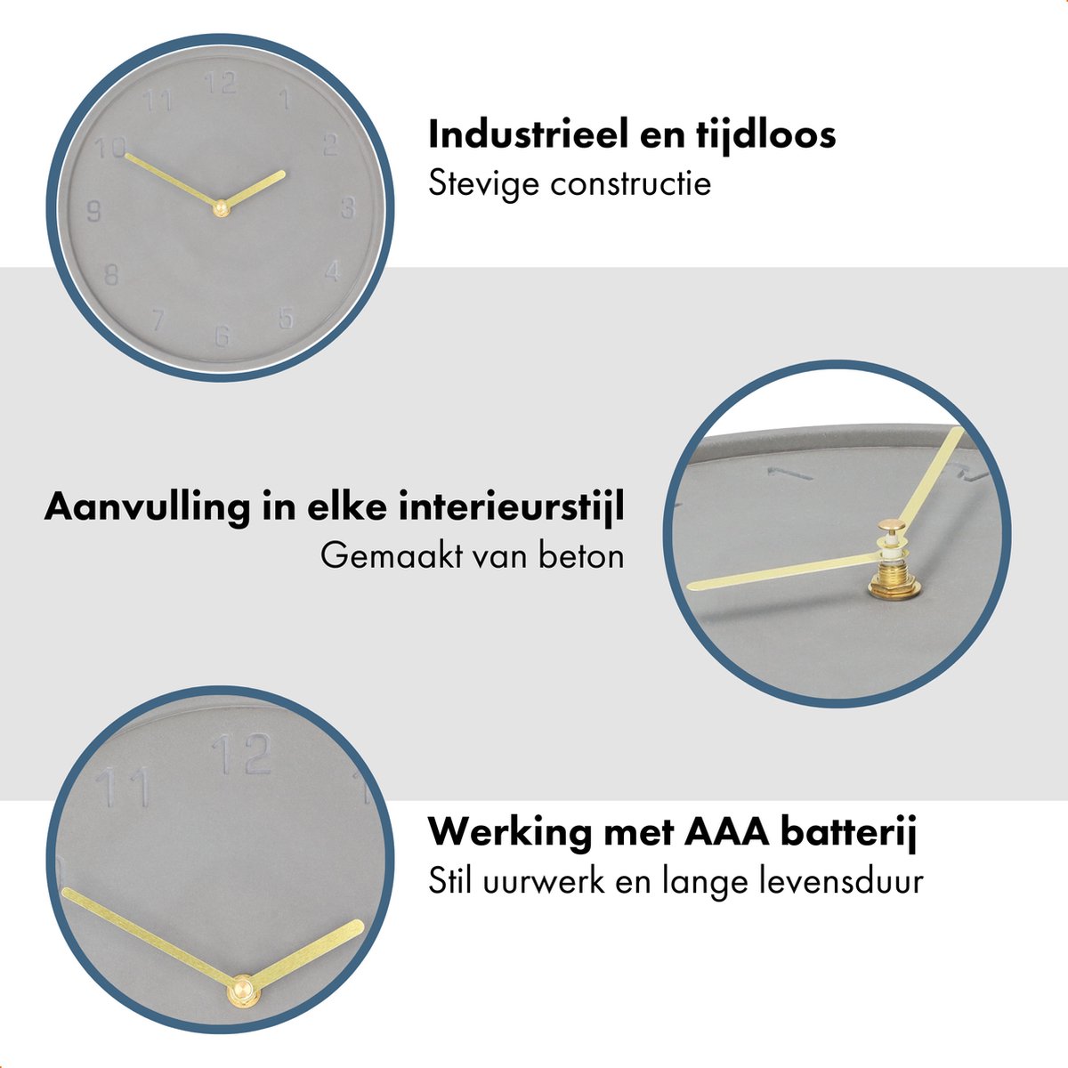 Quvio Wandklok - 25cm - Beton - Antraciet - Grijs