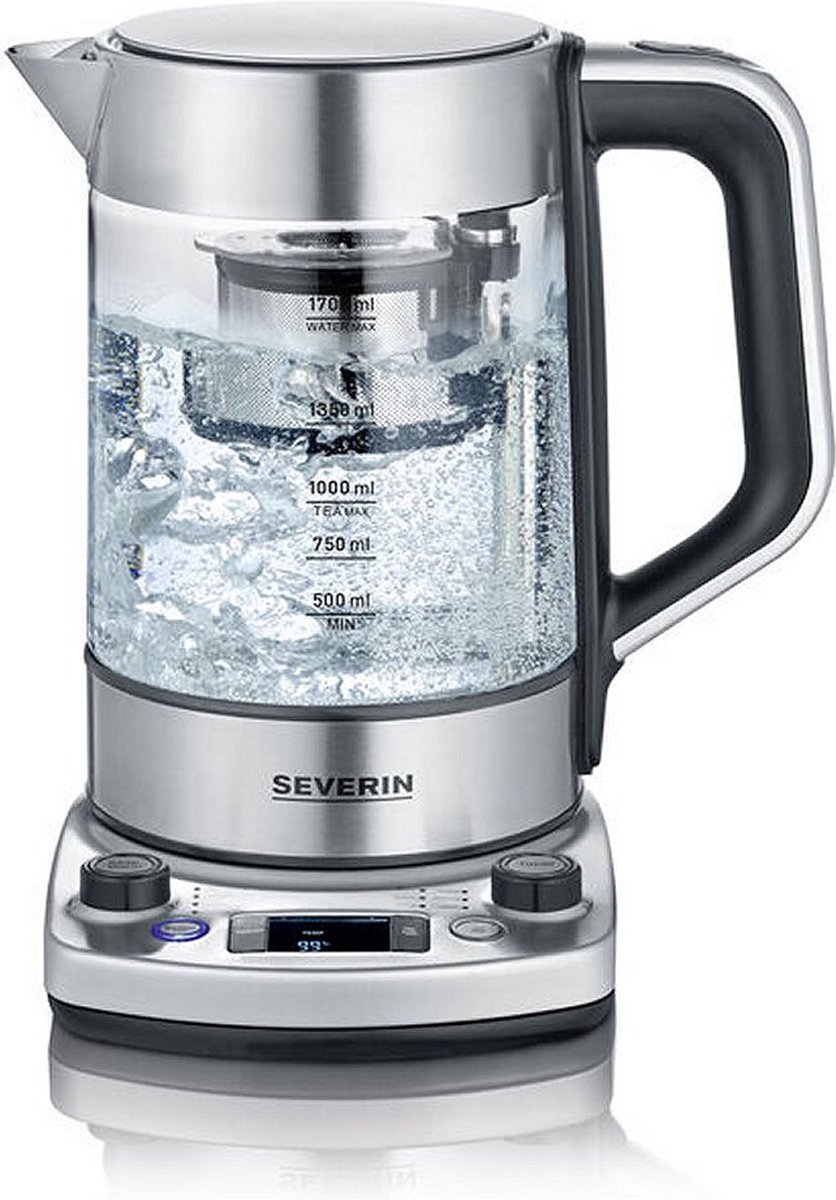 Severin Wk 3422 Glazen Waterkoker Theemaker Met Auto-lift Functie - Silver