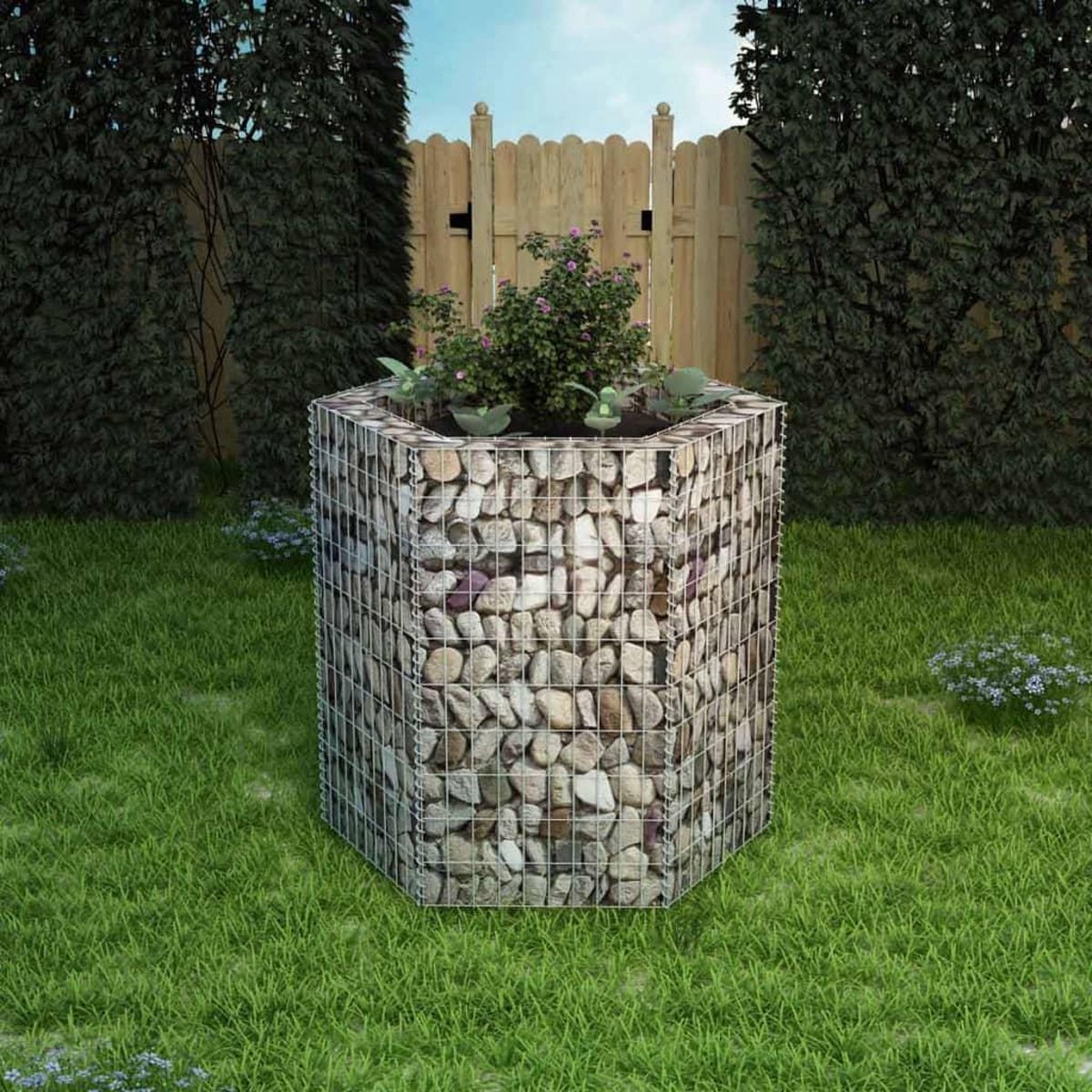 Vidaxl Gabion Plantenbak Verhoogd Zeshoekig 100x90x100 Cm - Silver