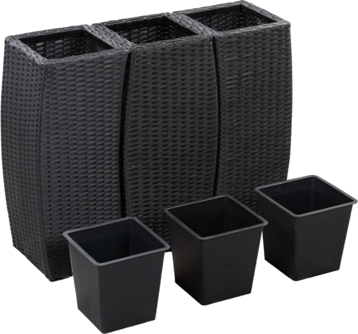 Vidaxl Plantenbakken Verhoogd 3 St Poly Rattan - Negro