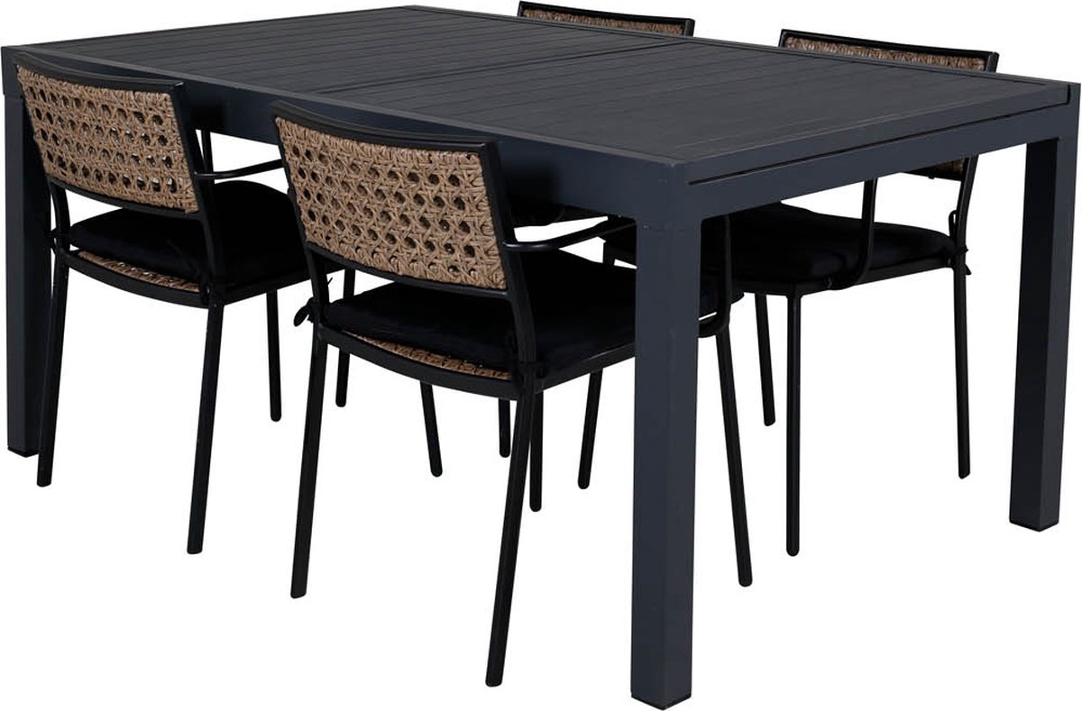 Marbella Tuinmeubelset Tafel 100x160/240cm En 4 Stoel Paola. - Zwart