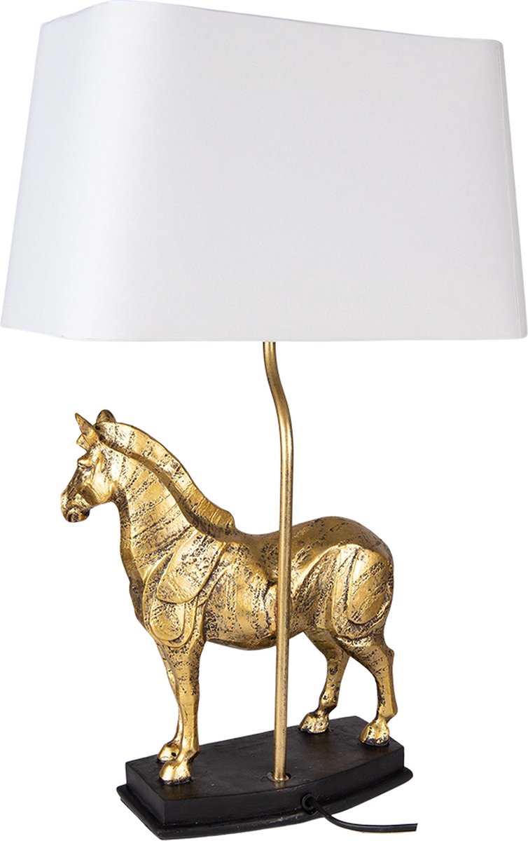 Clayre & Eef Tafellamp Paard 35x18x55 Cmkleurig Wit Kunststof Bureaulampkleurig Bureaulamp - Goud