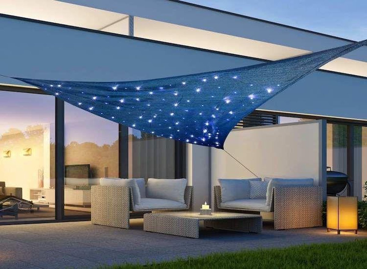 hi Zonnezeil Met 100 Led&apos;s 3,6x3,6x3,6 M Licht - Blauw