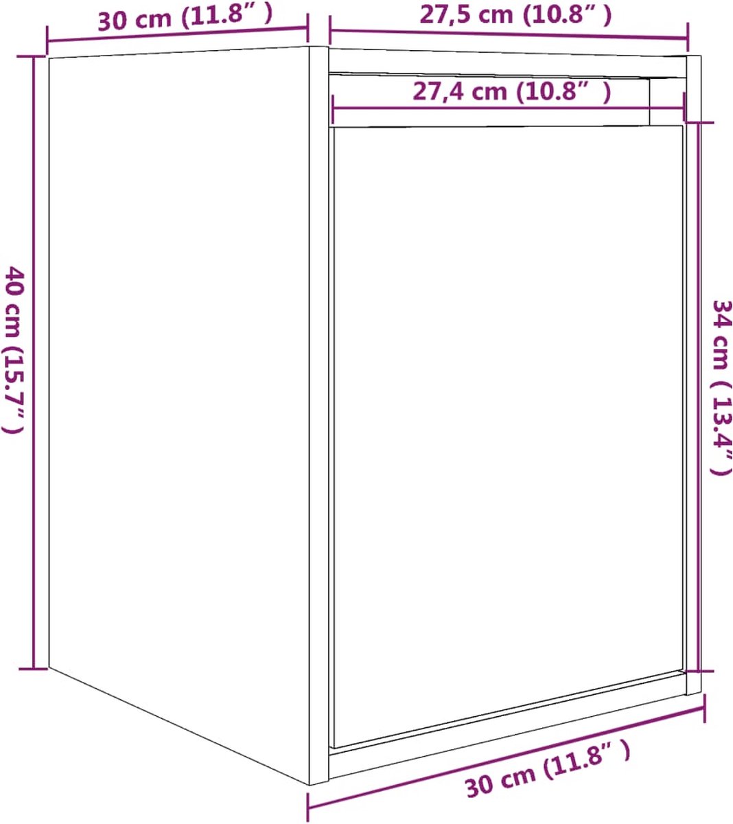 Vidaxl Wandkast 30x30x40 Cm Massief Grenenhout - Bruin