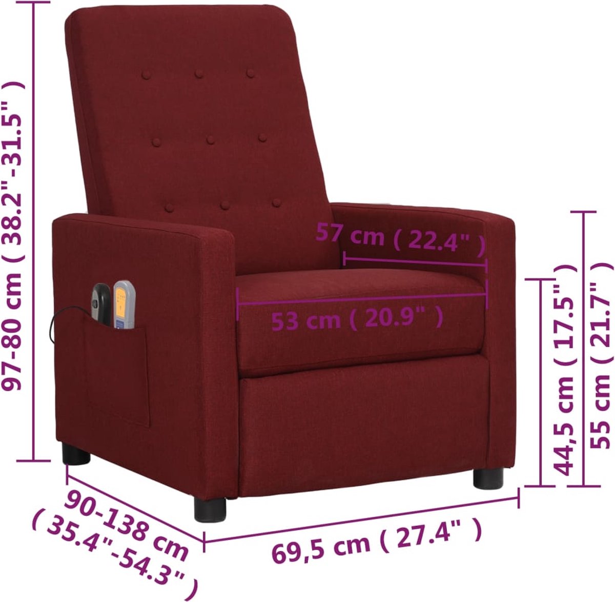 Vidaxl Massagestoel Verstelbaar Elektrisch Stof Wijn - Rood