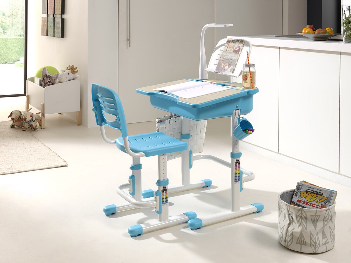 Vipack Kinderbureau Verstelbaar Comfortline 301 Met Stoel En Wit - Blauw