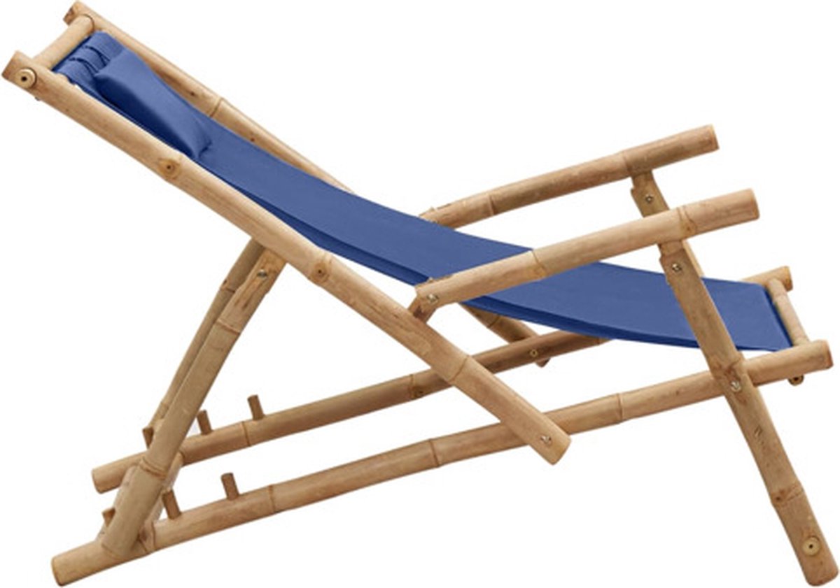 Vidaxl Terrasstoel Bamboe En Canvas Marine - Blauw