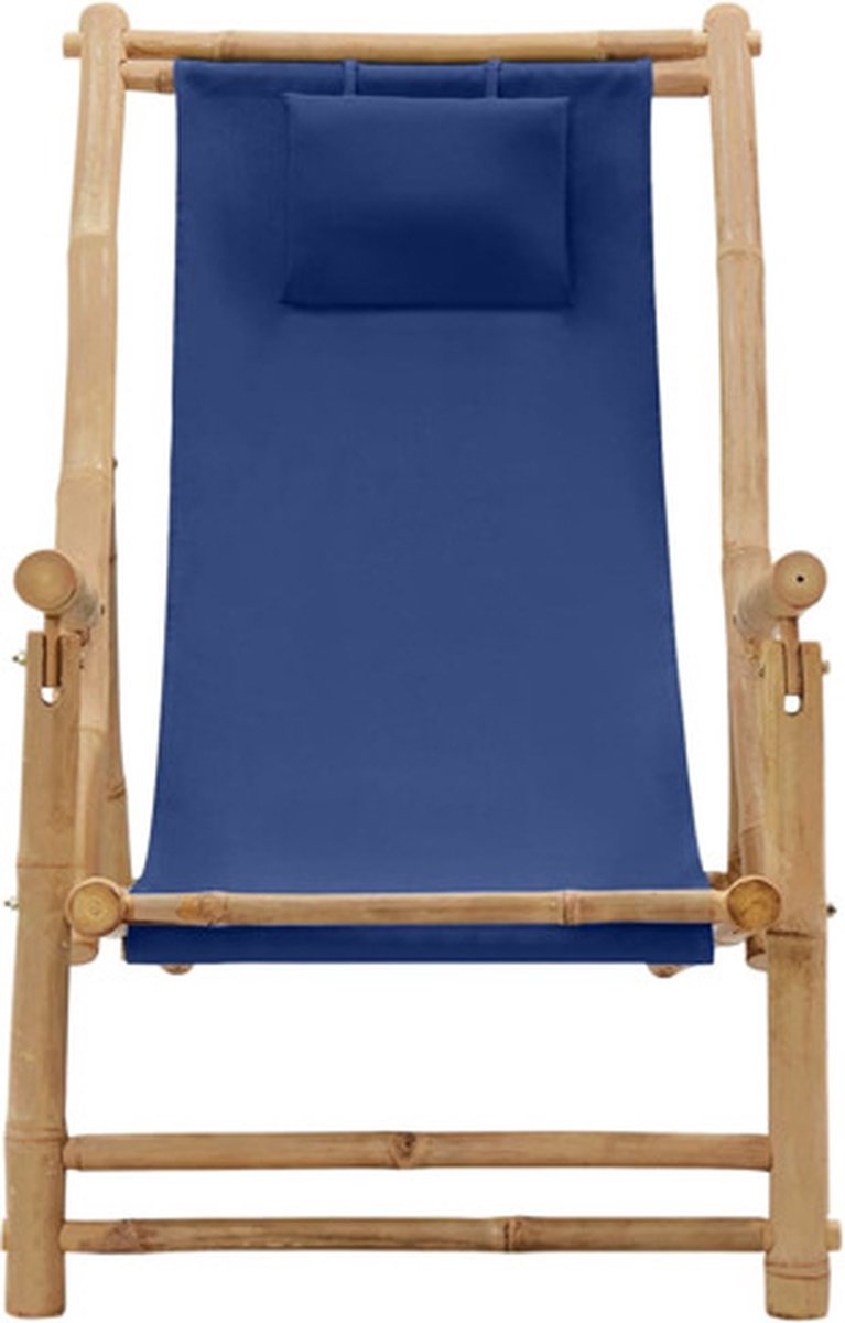 Vidaxl Terrasstoel Bamboe En Canvas Marine - Blauw