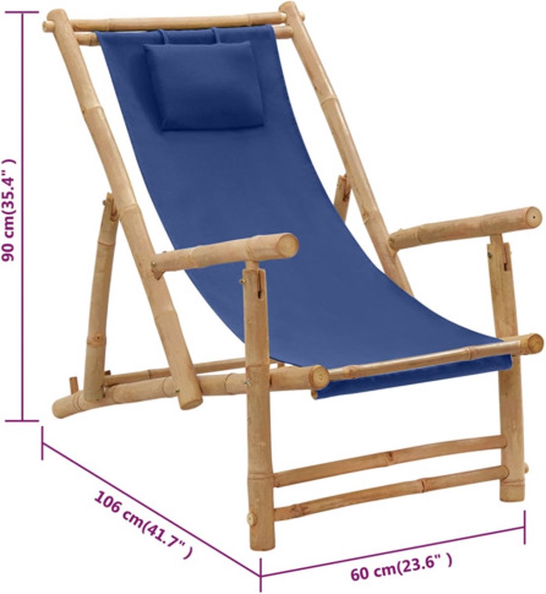 Vidaxl Terrasstoel Bamboe En Canvas Marine - Blauw