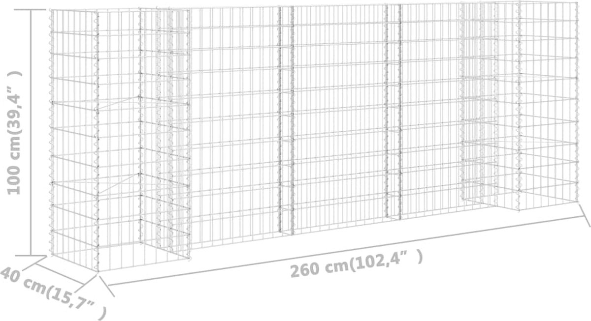 Vidaxl Gabion Plantenbak H-vormig 260x40x100 Cm Staaldraad - Silver