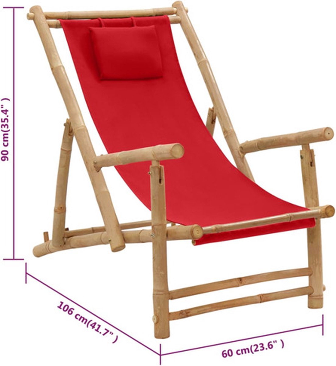 Vidaxl Terrasstoel Bamboe En Canvas - Rood