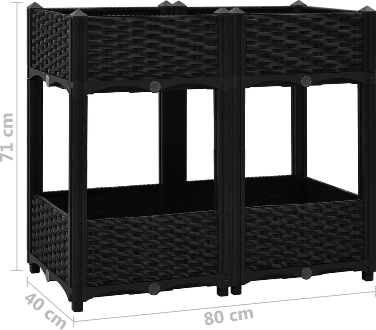 Vidaxl Plantenbak Verhoogd 80x40x71 Cm Polypropyleen - Zwart