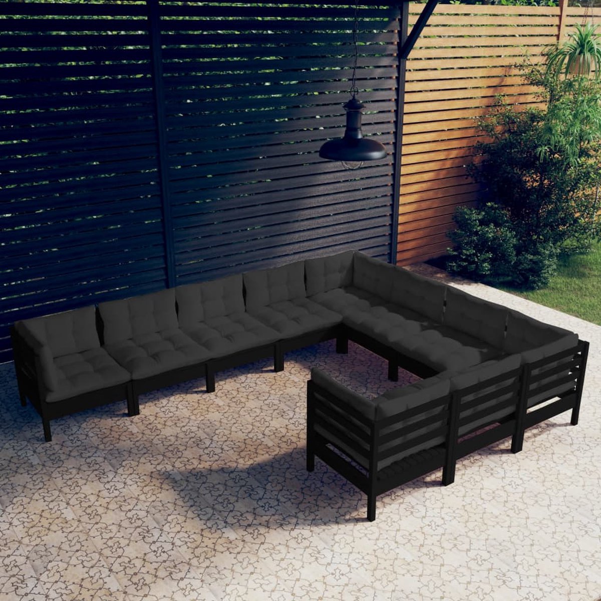 Vidaxl 10-delige Loungeset Met Kussens Grenenhout - Zwart