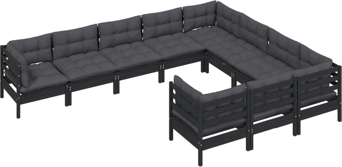 Vidaxl 10-delige Loungeset Met Kussens Grenenhout - Zwart