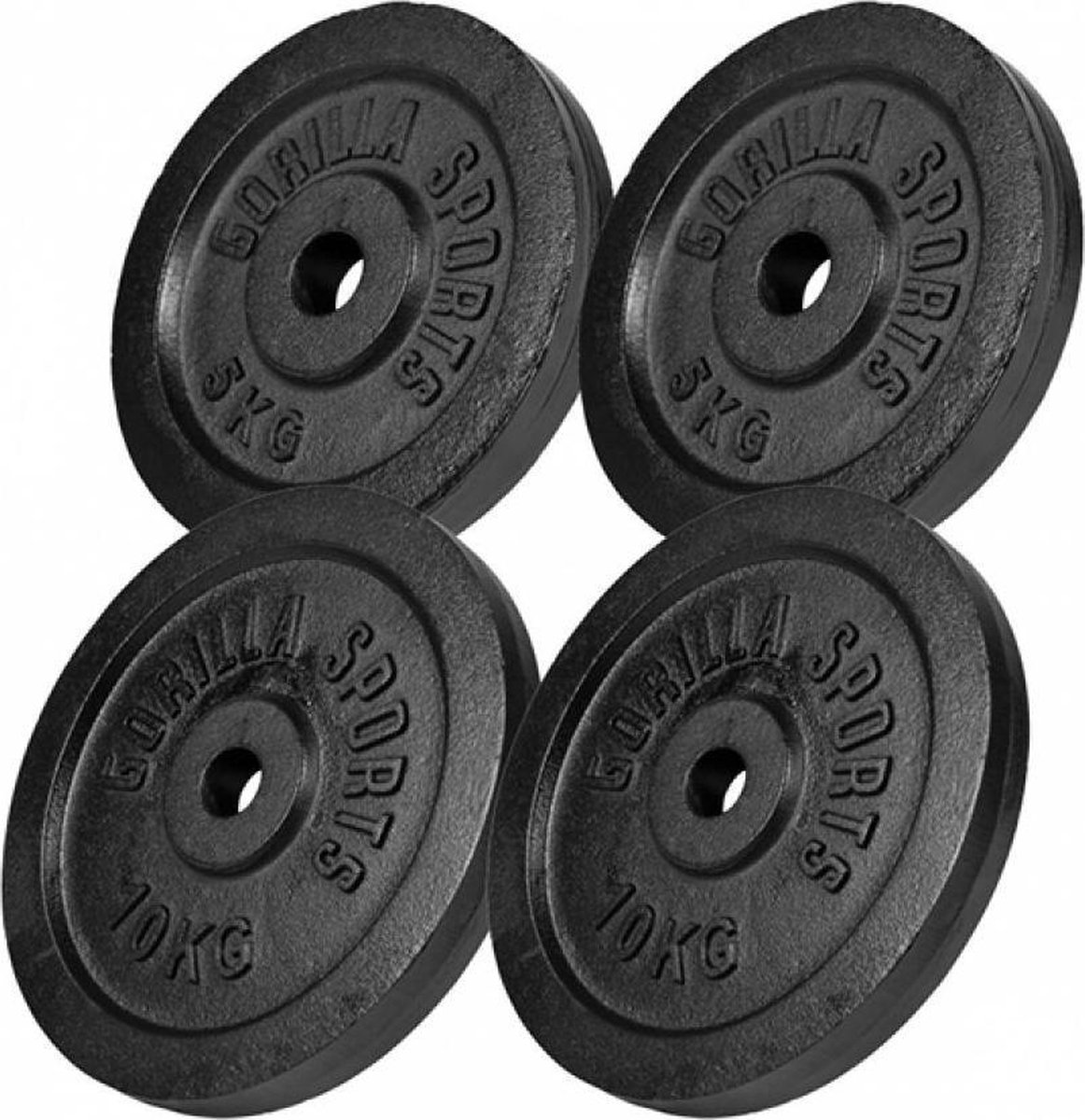 Gorilla Sports Halterschijven Set - Bundel - 30 Kg (2 X 5 & 2 X 10 Kg) - Gietijzer Zwart - 30 Mm