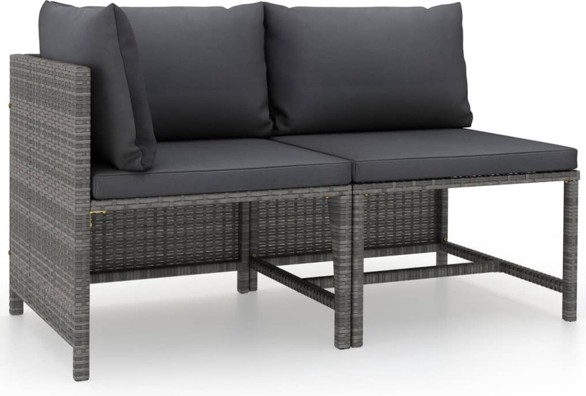 Vidaxl 2-delige Loungeset Met Kussens Poly Rattan - Grijs