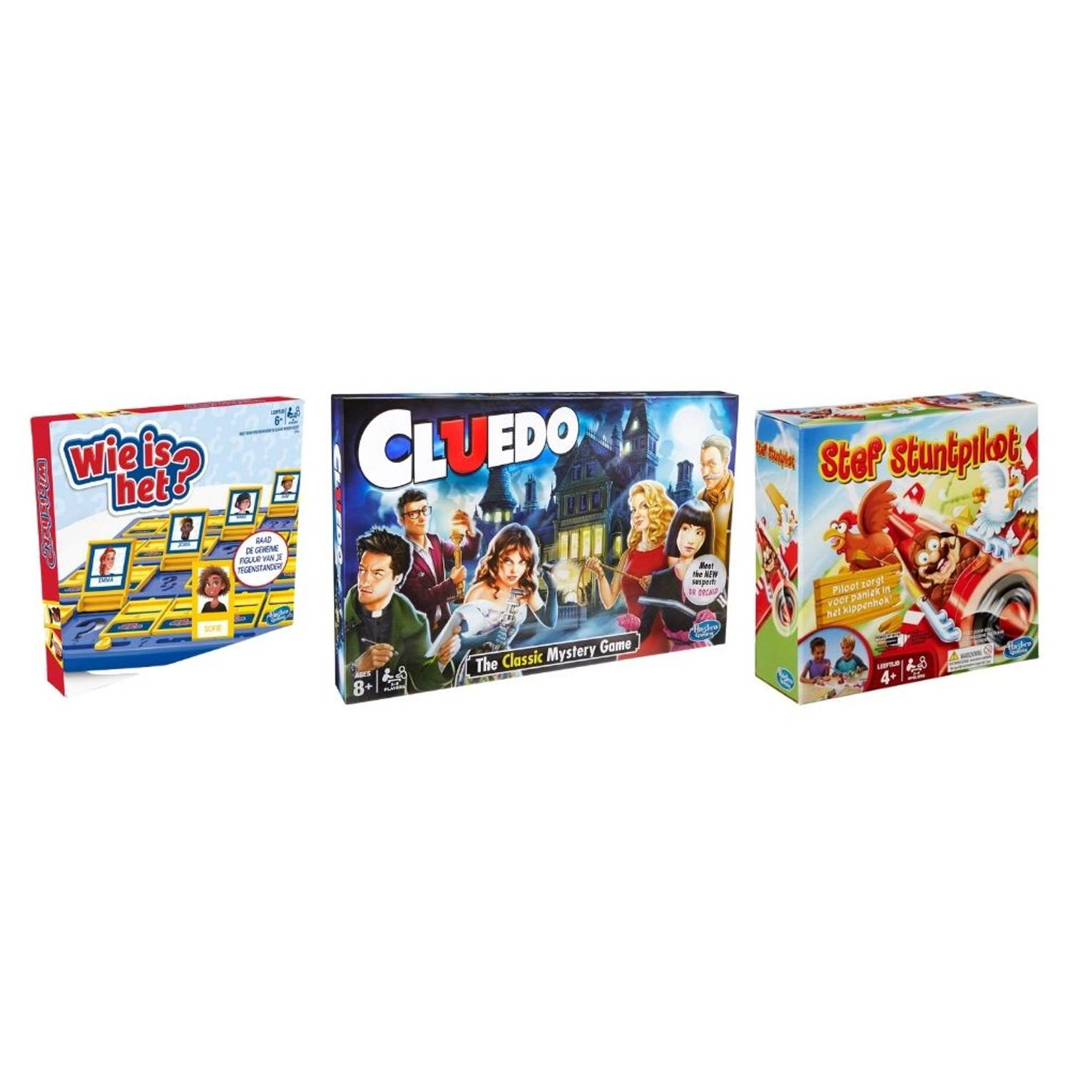 Hasbro Spellenbundel - 3 Stuks - Wie Is Het? & Cluedo & Stef Stuntpiloot