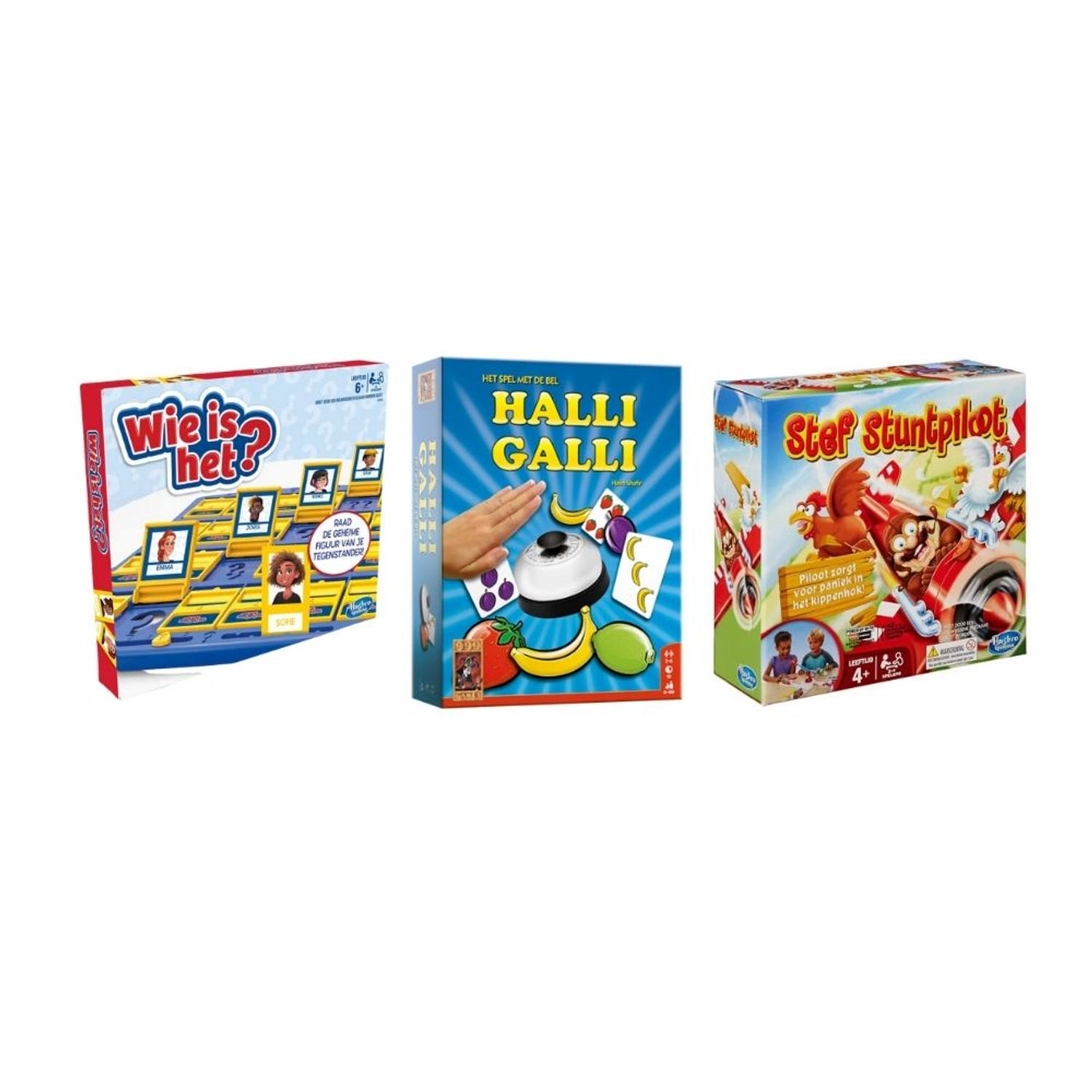 Hasbro Spellenbundel - 3 Stuks - Wie Is Het? & Halli Galli & Stef Stuntpiloot