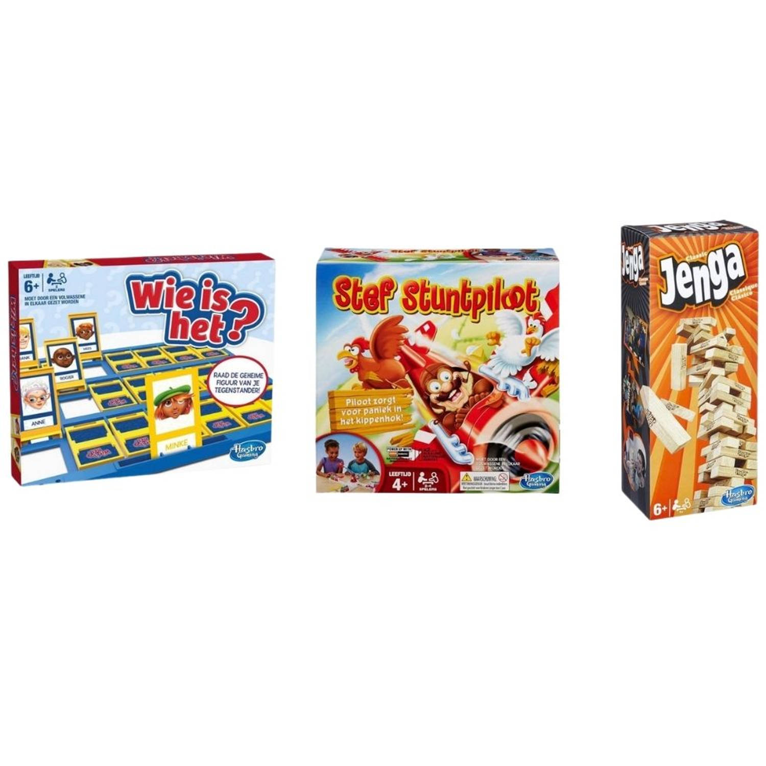 Hasbro Spellenbundel - 3 Stuks - Wie Is Het? & Jenga & Stef Stuntpiloot