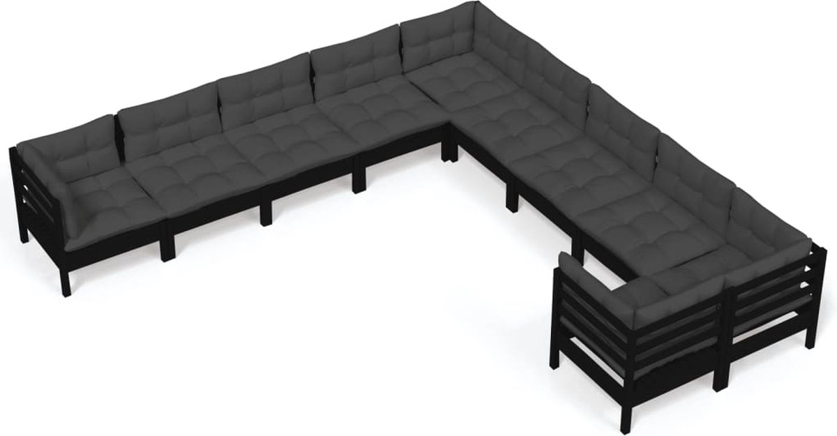 Vidaxl 10-delige Loungeset Met Kussens Grenenhout - Zwart