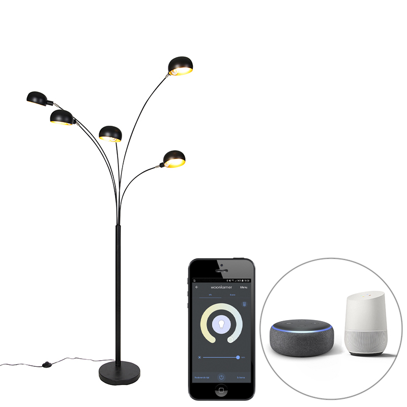 QAZQA Smart vloerlamp 5-lichts incl. Wifi B35 - Sixties - Zwart
