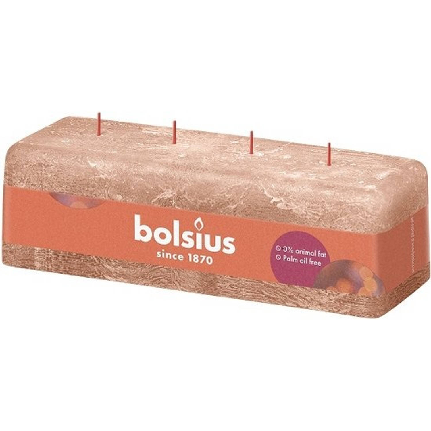 Bolsius Caramel Rustiek 4 Lonten Kaars 80/250/90 (51 Uur) Eco Shine Creamy Caramel - Bruin