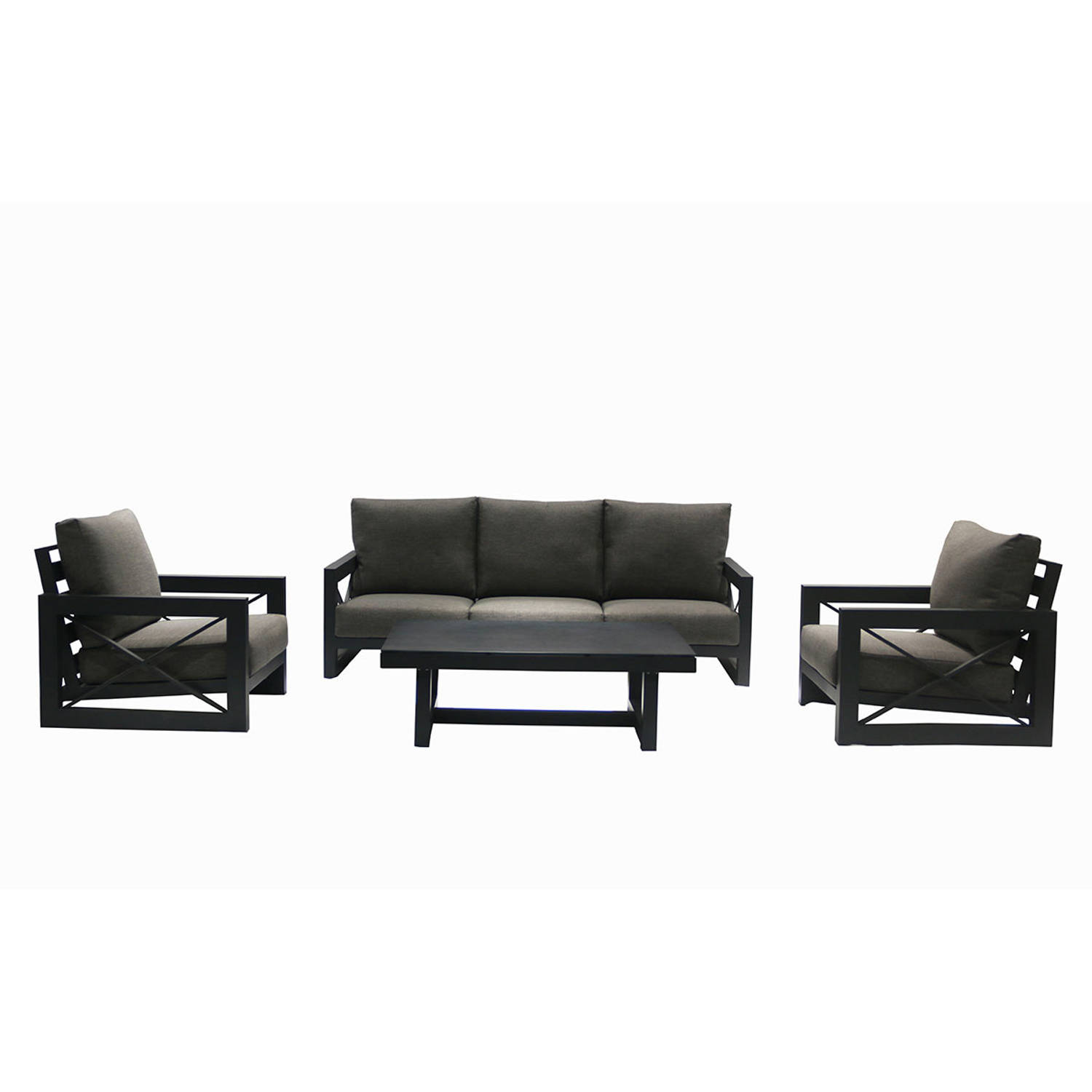 Loungeset Greystone Matt Antraciet 4-delig - Stevig Aluminium Frame - 5 Zitplaatsen - Zwart