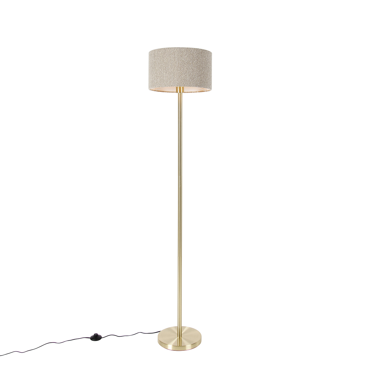 QAZQA Vloerlamp messing met boucle kap taupe 35 cm - Simplo