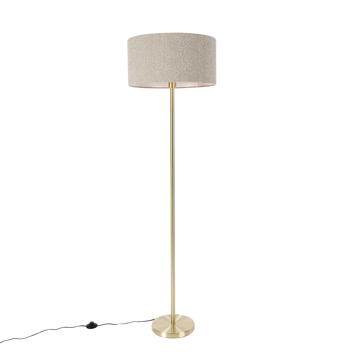 QAZQA Vloerlamp messing met boucle kap taupe 50 cm - Simplo