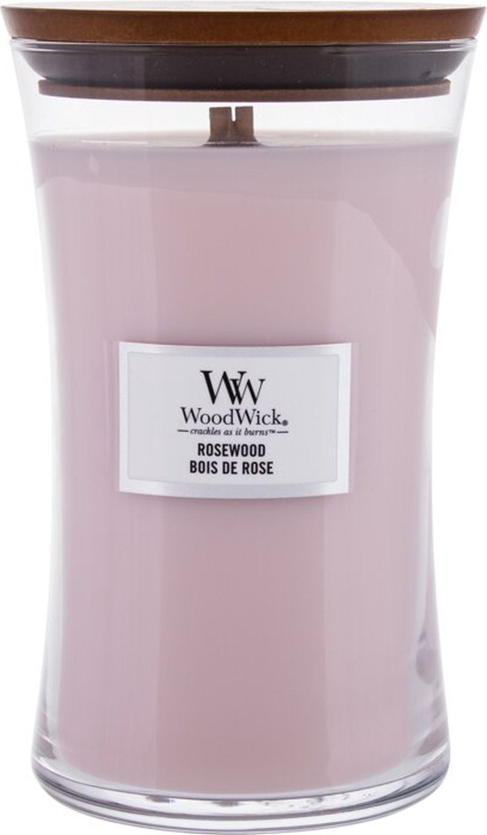 Woodwick Hourglass Large Geurkaars - Rosewood - Roze