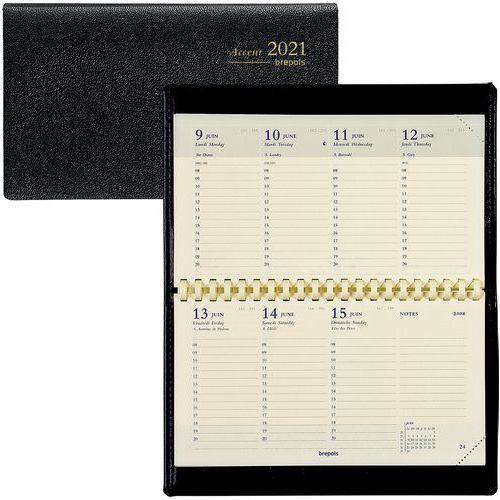 Agenda Accent weekindeling zwart - 9 x 16 cm - Jaar 2021