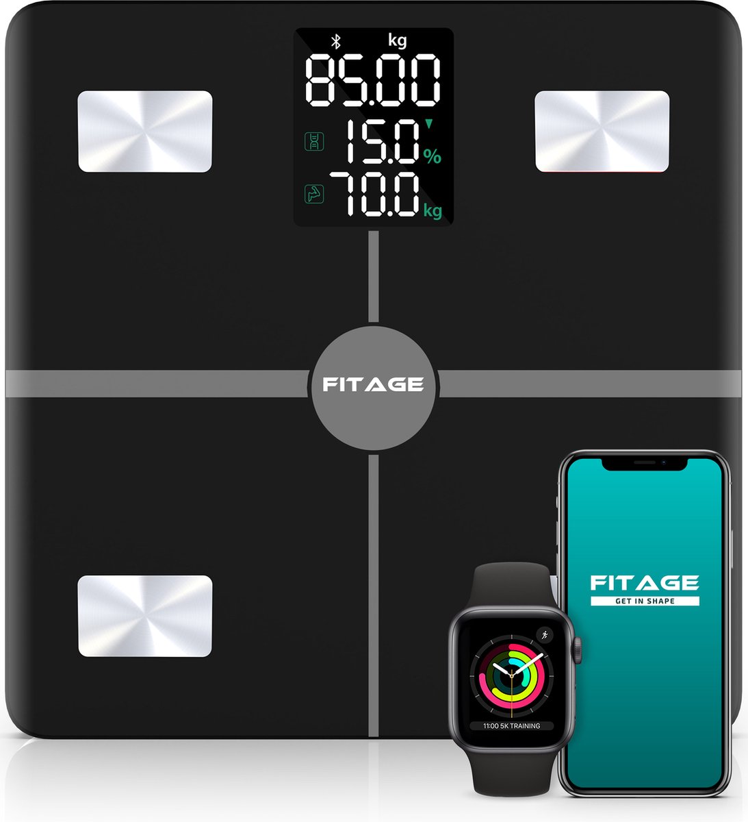 Lcd Personenweegschaal - Weegschaal Met 17x Lichaamsanalyse - Vetpercentagemeter - Zwart