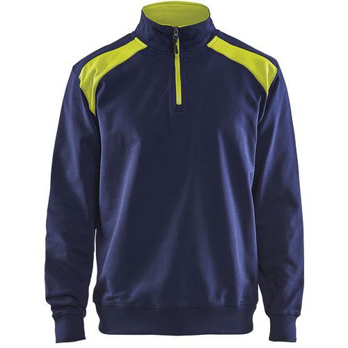 Blaklader Sweatshirt Bi-Colour High Vis met halve rits 3353-marineblauw/fluogeel