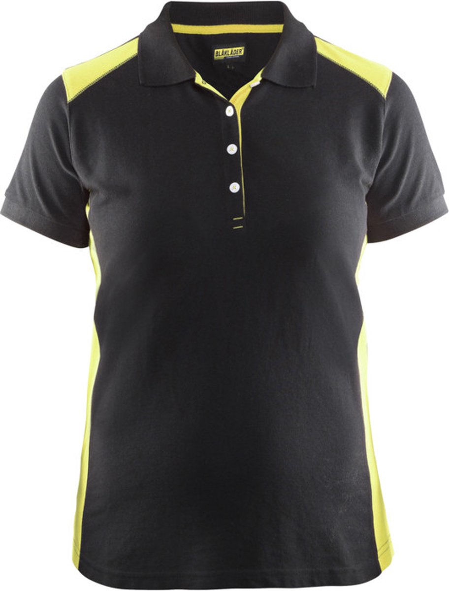 Blaklader Poloshirt Dames korte mouw knoopsluiting High Vis 3390-zwart/fluo geel